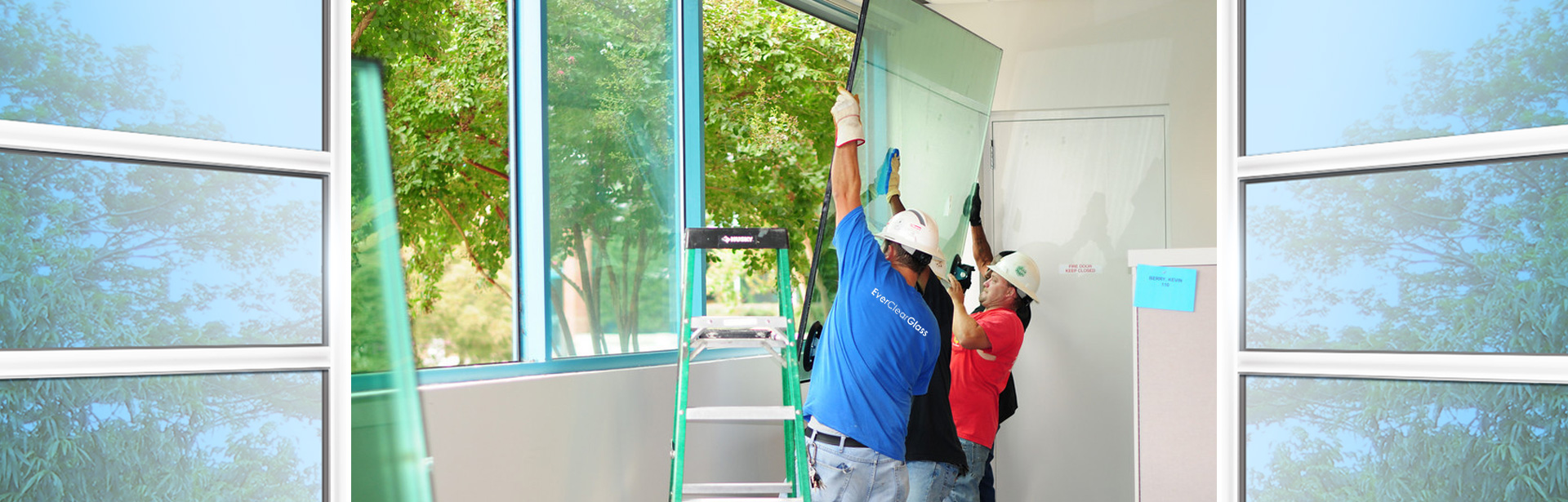 Glass installation workers on site
